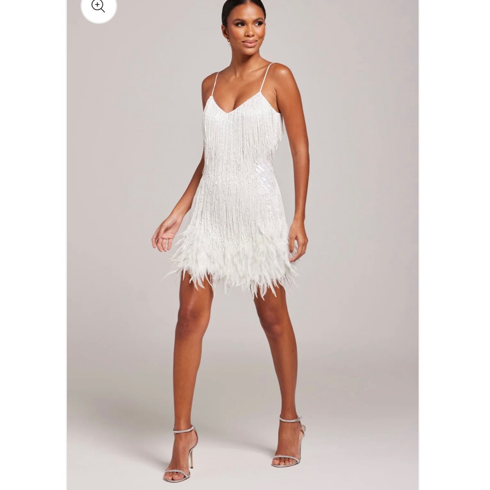 White Beachside Bunny Yvonne Fringe/Feather dress